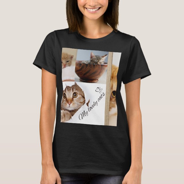 T-shirt Col collage Amateur de Chat Mignon avec De (Devant)