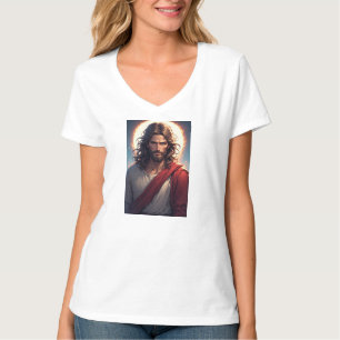 T-shirt col en V pour femmes chrétiennes Jésus-Chr