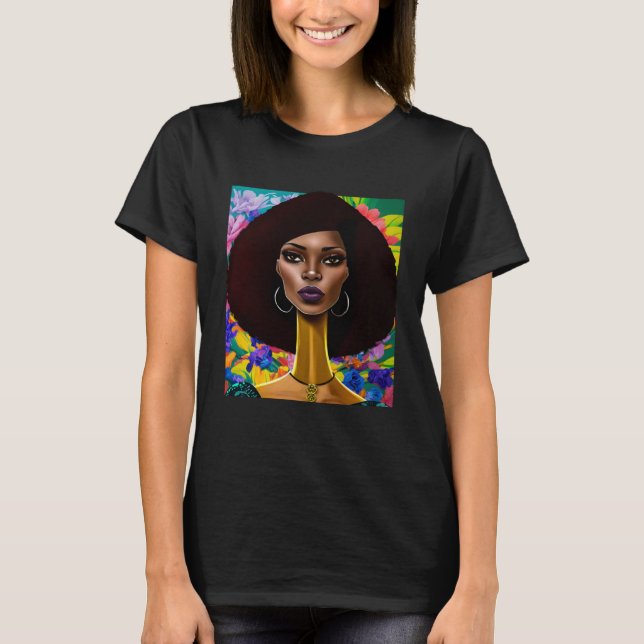 T-shirt Col long afro femmes noires et fleur 5 (Devant)