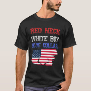 T-shirt Col Rouge Patriotique Blanc Et Bleu Col 4 Juillet