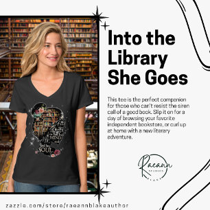 T-shirt col V "À la bibliothèque, elle va"
