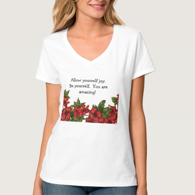 T-shirt col V avec motif hibiscus  (Devant)