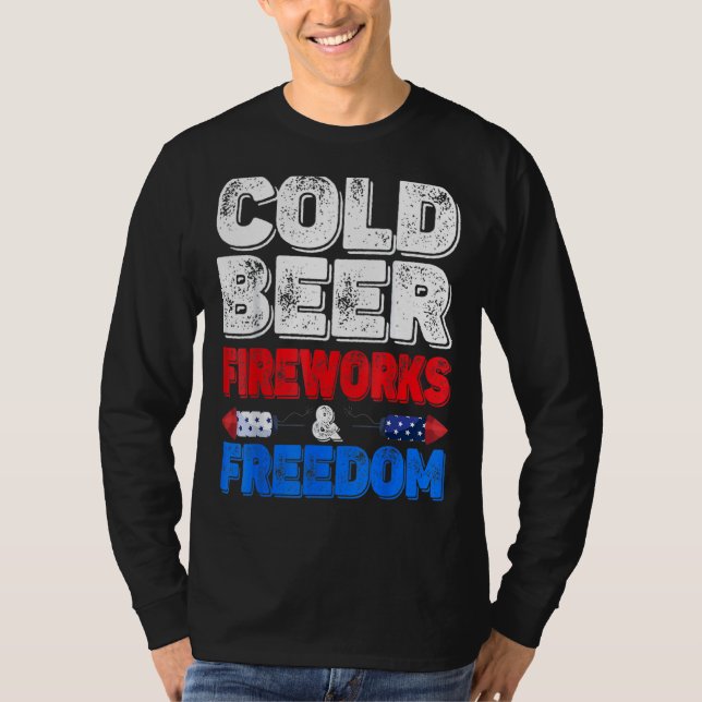 T-shirt Cold Beer Fireworks & Freedom 4 juillet Merica U (Devant)