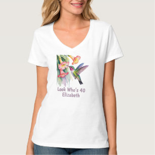 T-shirt Colibri à l'aquarelle avec fleurs Regarde qui a 40