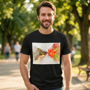 T-shirt Colibri à l'aquarelle se nourrissant d'une fleur v