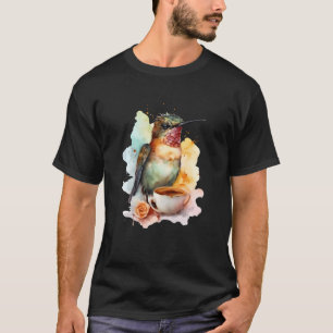 T-shirt Colibri Au Café Aquarelle Style
