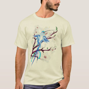 T-shirt Colibri et fleurs de cerisier bleus
