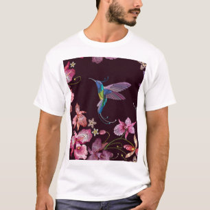 T-shirt Colibri et orchidée, mode sans couture tropicale.