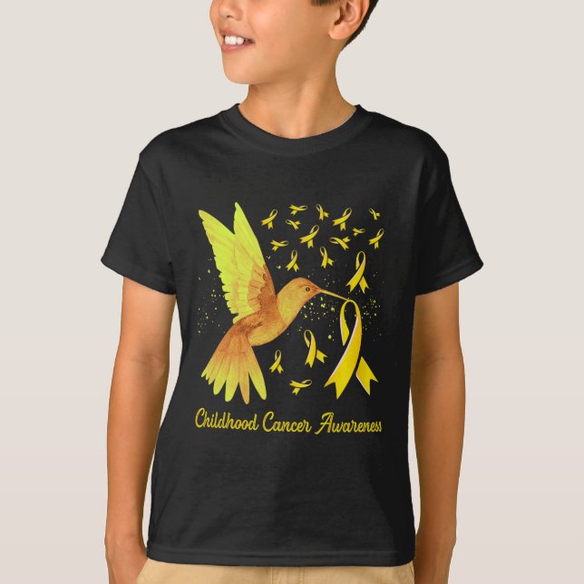 T-shirt Colibri Jaune Or Enfance Sensibilisation au cancer (Devant)