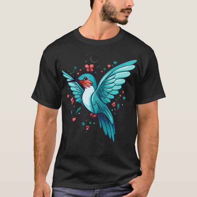 T-shirt Colibri Mignon Avec Fleurs I (Devant)