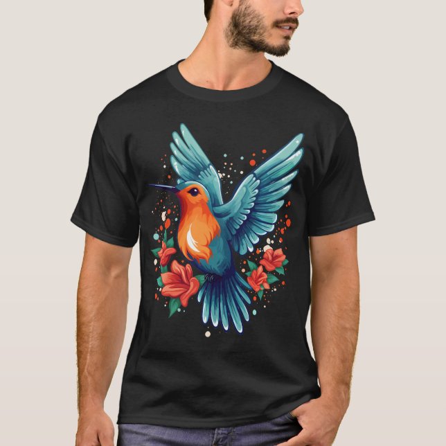 T-shirt Colibri Mignon Avec Fleurs I (Devant)