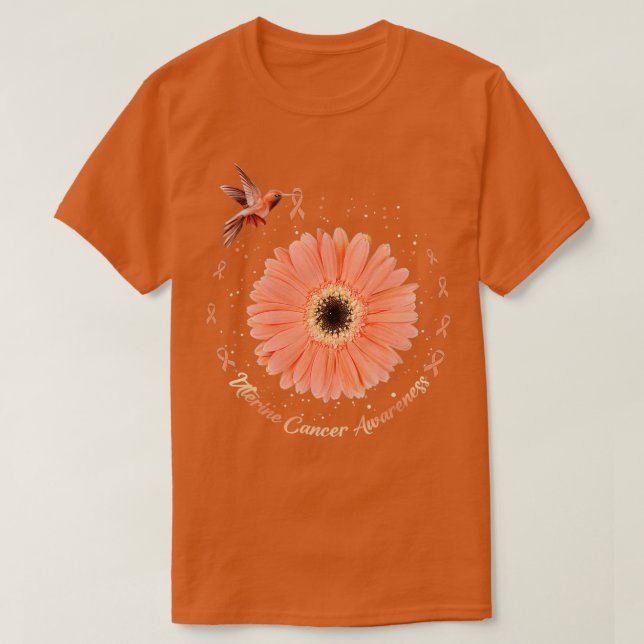 T-shirt Colibri Tournesol Pêche Ruban Cancer utérin (Design devant)