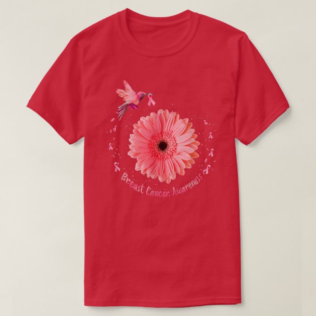 T-shirt Colibri Tournesol rose Ruban Cancer du sein Aw (Design devant)