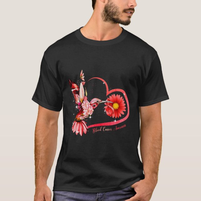 T-shirt Colibri Tournesol Rouge Ruban de sang Cancer Awar (Devant)