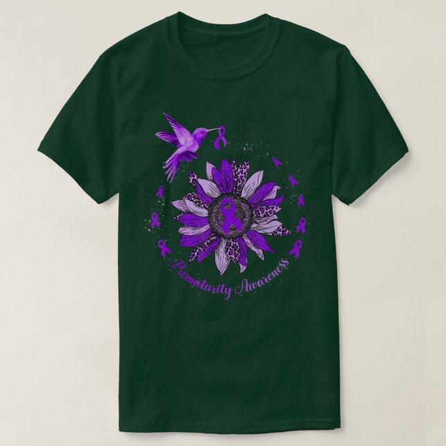 T-shirt Colibri Tournesol Ruban Violet Prematurité Wa (Design devant)