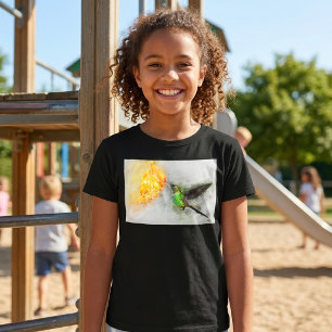 T-shirt Colibri volant avec fleur Aquarelle - 02