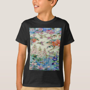 T-shirt Colibris et verre souillé wow de fleurs