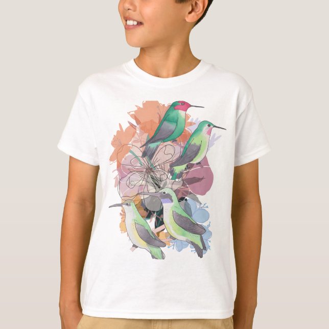 T-shirt Colibris floraux avec fleurs (Devant)