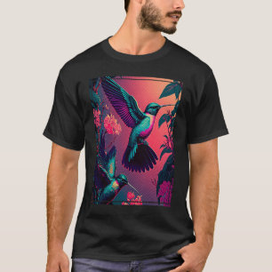 T-shirt Colibris Oiseaux Tropicaux en Vol Vaporwave Fu