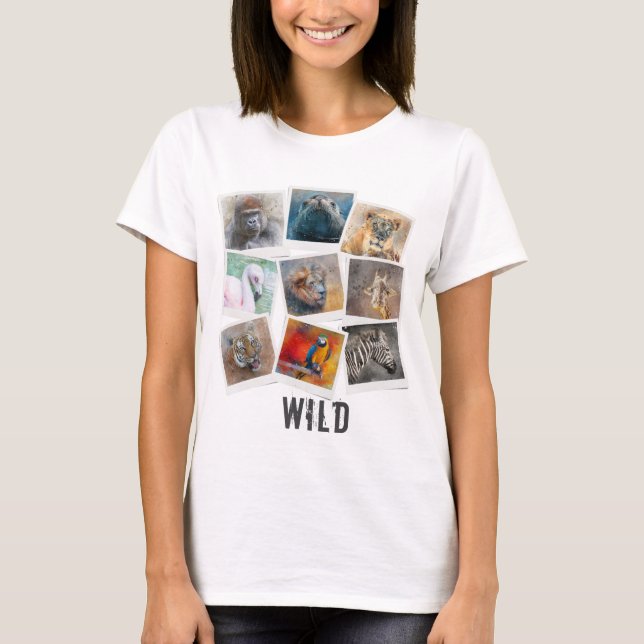 T-shirt Collage de cadres photo pour animaux sauvages mode (Devant)