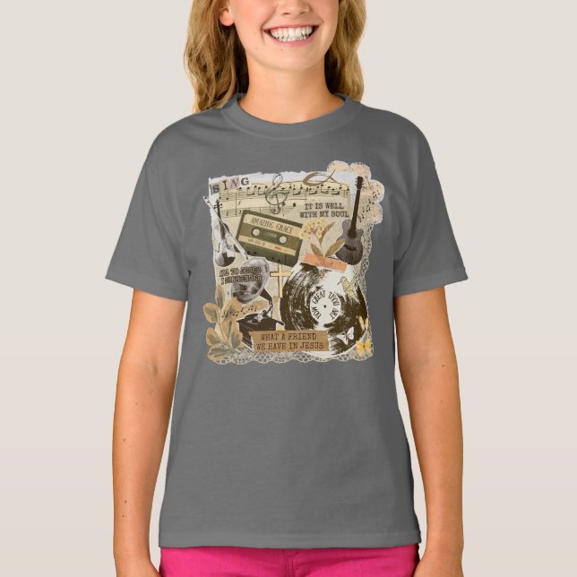 T-shirt Collage de chants d'hymnes chrétiens classiques (Devant)
