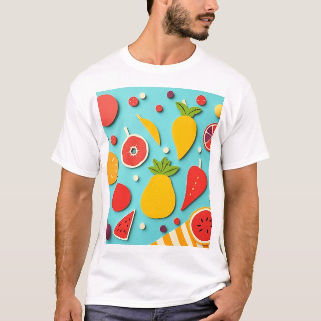 T-shirt Collage de fruits style années 1960 (Devant)
