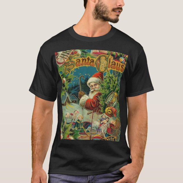 T-shirt Collage de Noël victorien avec Père Noël Antique (Devant)