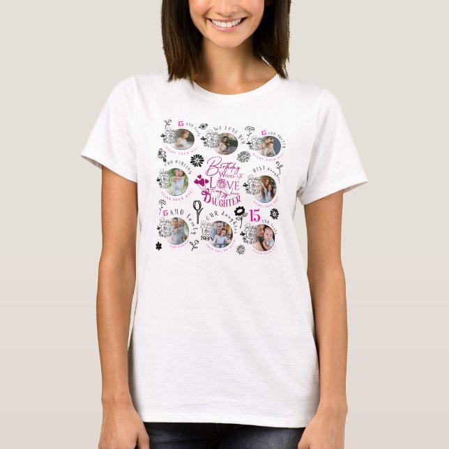 T-shirt Collage de photos d'anniversaire de fille avec typ (Devant)