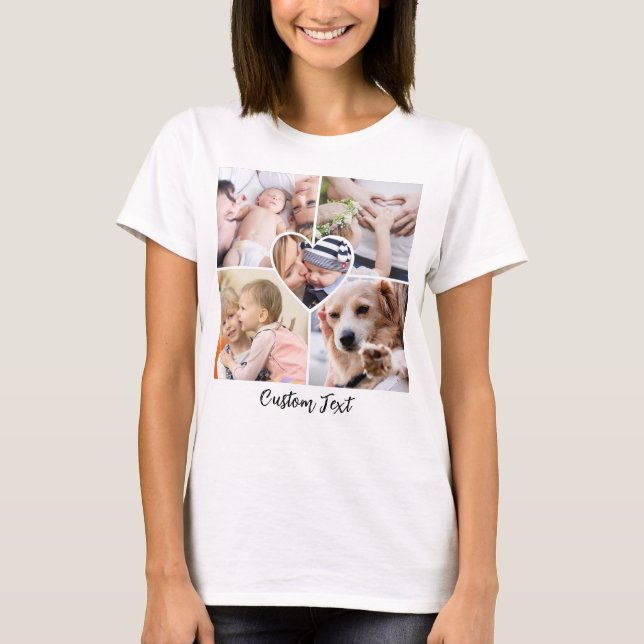 T-shirt Collage de photos de famille Coeur avec script Tex (Devant)