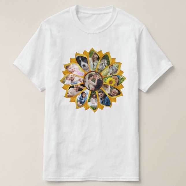 T-shirt Collage de photos familiales tournesol 13 images F (Design devant)