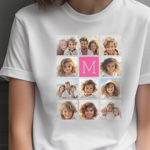 T-shirt Collage de photos Instagram rose vif Monogramme pe