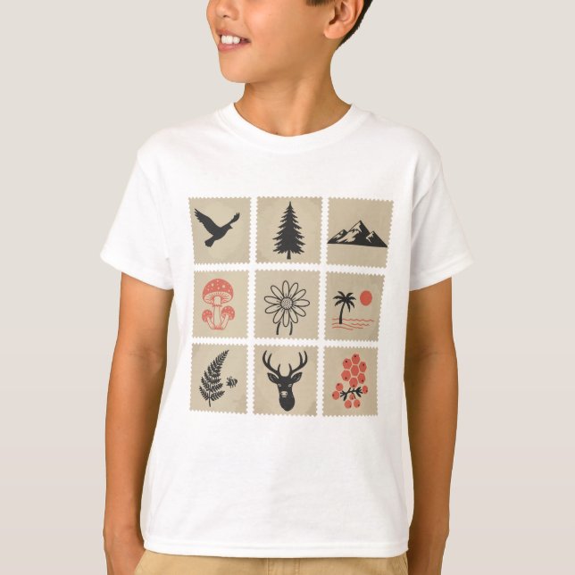 T-shirt Collage des timbres de nature (Devant)