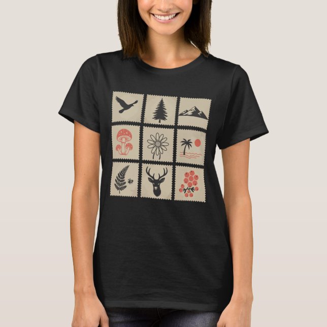 T-shirt Collage des timbres de nature (Devant)