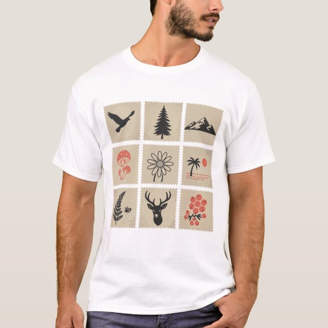 T-shirt Collage des timbres de nature (Devant)