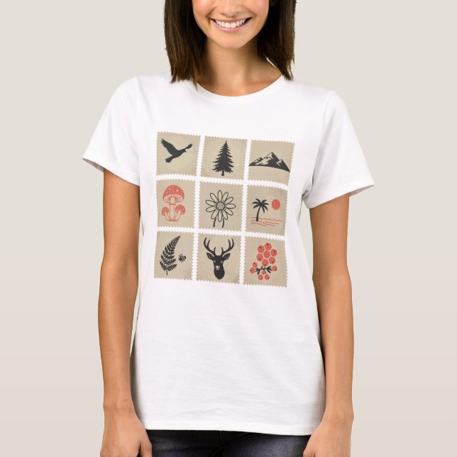 T-shirt Collage des timbres de nature (Devant)