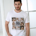 T-shirt Collage familial photo et cadeau gris personnalisé<br><div class="desc">Créez un collage familial magnifique et personnalisé avec huit photos, accompagné d'un nom de famille personnalisé en gris. Ce cadeau unique et réfléchi est parfait pour commémorer des moments spéciaux et célébrer l'amour et le lien au sein d'une famille. Le collage présente huit photos soigneusement sélectionnées que vous pouvez fournir,...</div>