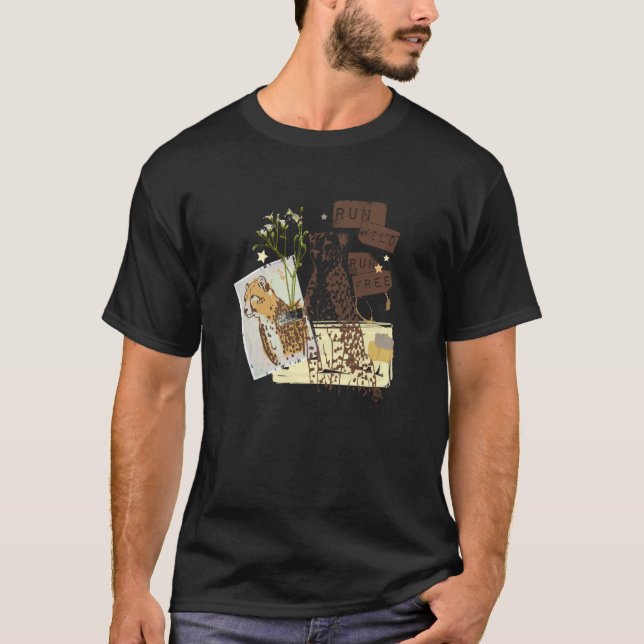 T-shirt Collage Guépard Courir Sauvage Libre Grands Félins (Devant)