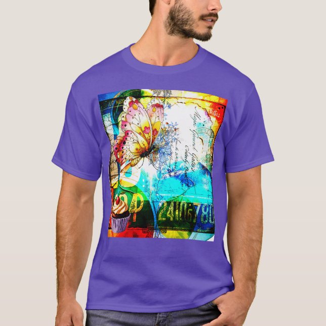 T-shirt Collage Papillon Rétro Émeute de Couleurs (Devant)