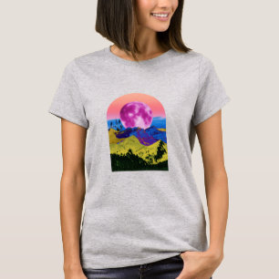 T-shirt Collage paysage de lune rose
