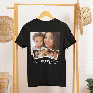 T-shirt Collage personnalisé de 4 photos Maman Année de na