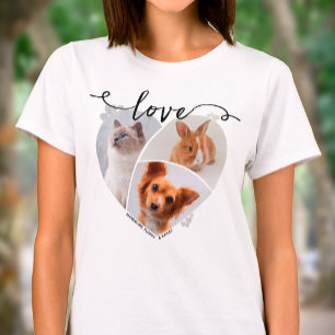 T-shirt Collage photo de 3 animaux en forme de cœur & écri