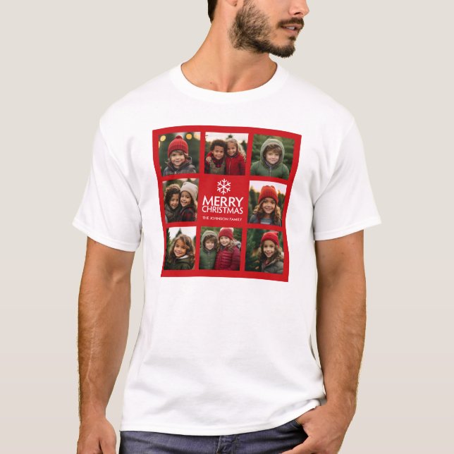 T-shirt Collage photo de Noël Rouge Blanc (Devant)