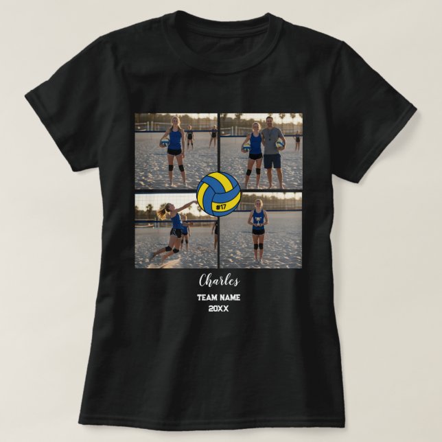 T-shirt Collage photo du joueur de volley-ball personnalis (Design devant)