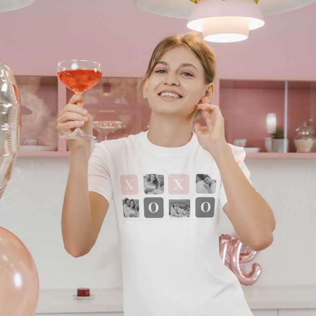 T-shirt Collage photo en couple & Pastel rose & gris XOXO (Créateur téléchargé)