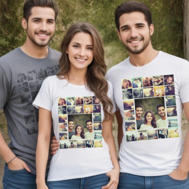 T-shirt Collage photo personnalisé (Custom photo collage grid. Special family photo good memories.)