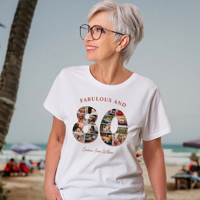 T-shirt Collage photo pour 80e anniversaire Élégant et int (Créateur téléchargé)