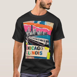 T-shirt Collage Pop Art Rétro Voyage Train de la Skyline d