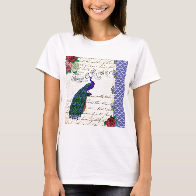T-shirt Collage vintage de chanson de paon (Devant)