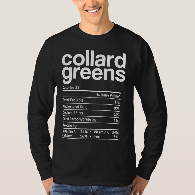 T-shirt Collard greens Nutrition Facts Drôle Thanksgiving (Devant)