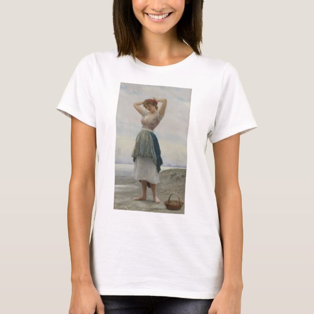 T-shirt Collecte de galets sur la plage (Devant)
